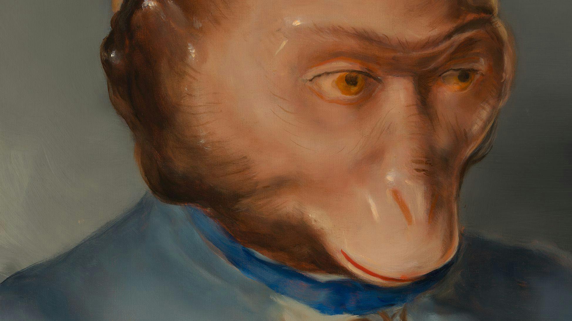 A detail of an artwork by Michael Borremans titled the Monkey dated 2023
